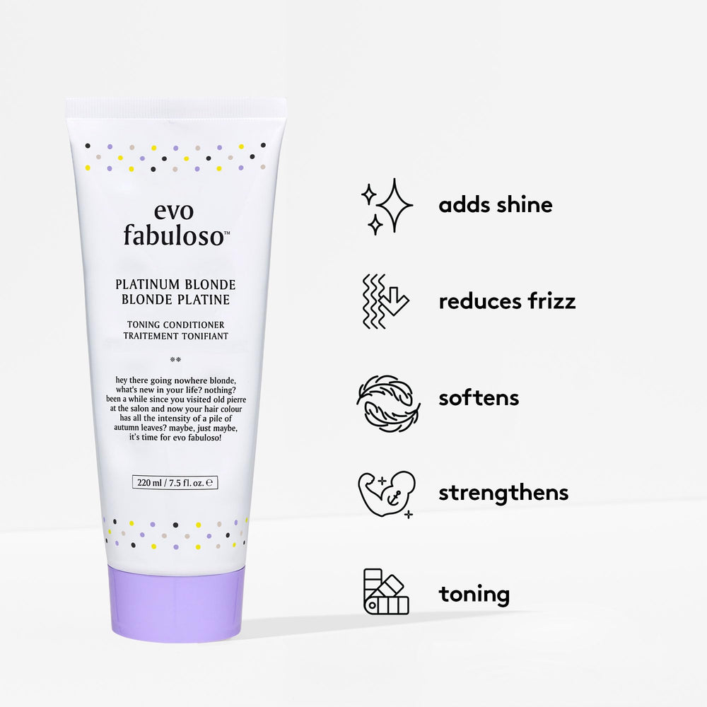 EVO Fabuloso Platinum Blonde Toning shows at-home 3-minute processing.