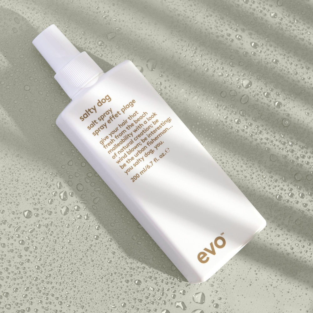 EVO Salty Dog Salt Spray on blow-dried hair for fullness.