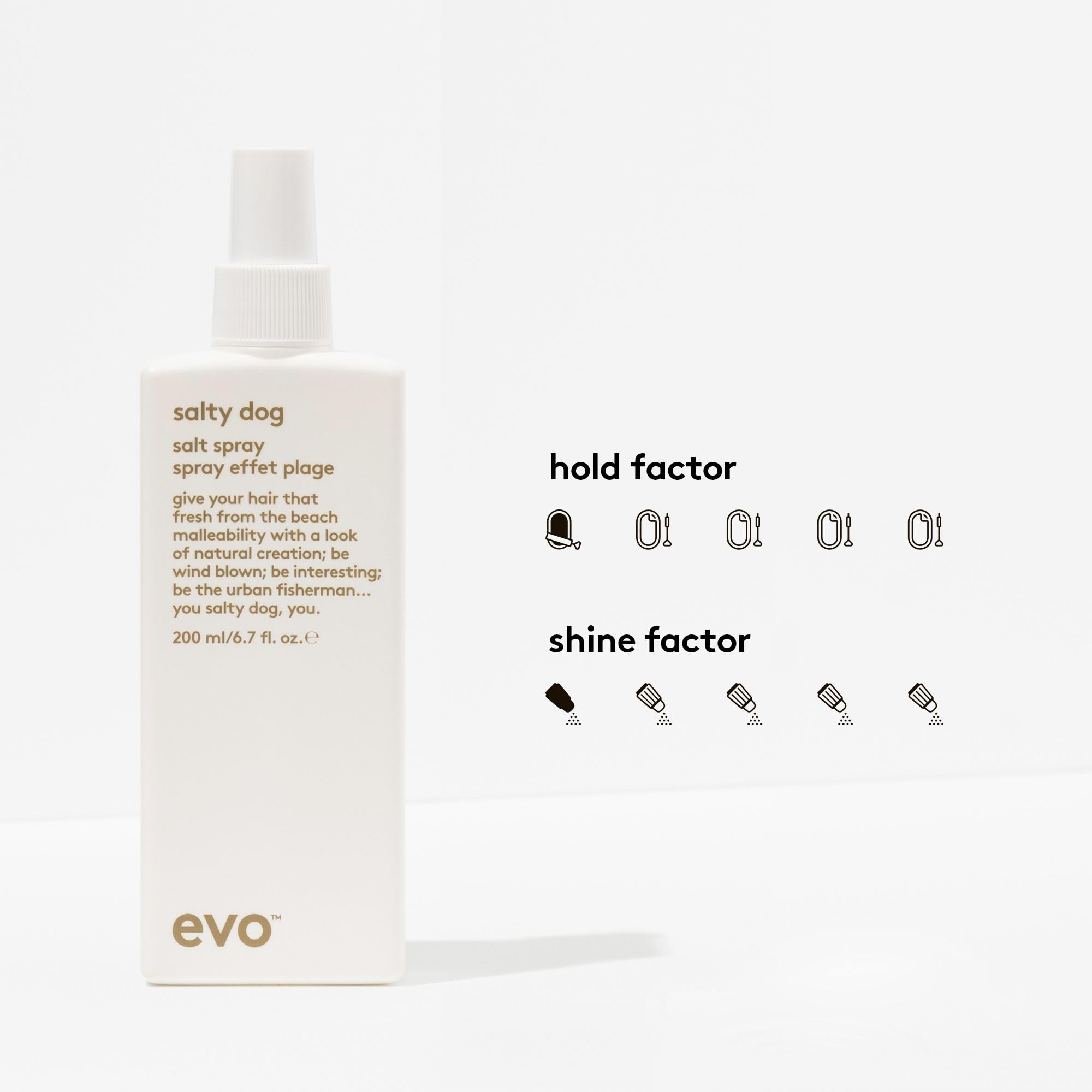 EVO Salty Dog Salt Spray bottle in action for textured styling.