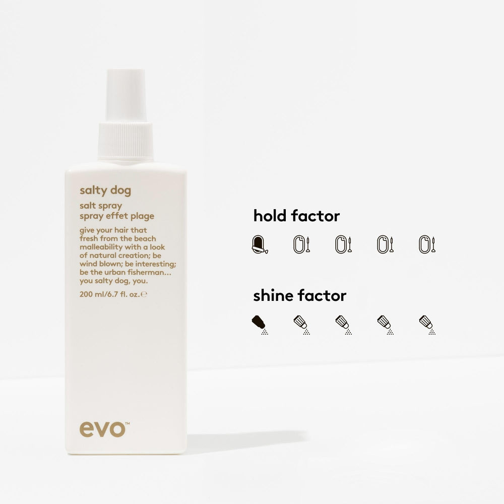 EVO Salty Dog Salt Spray bottle in action for textured styling.