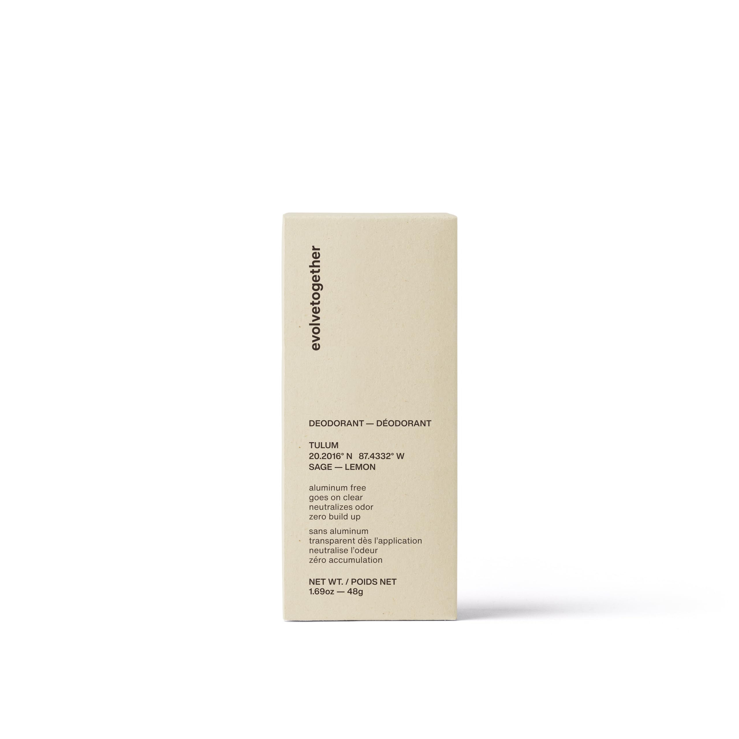 evolvetogether USA-made packaging with Tulum-inspired coordinates