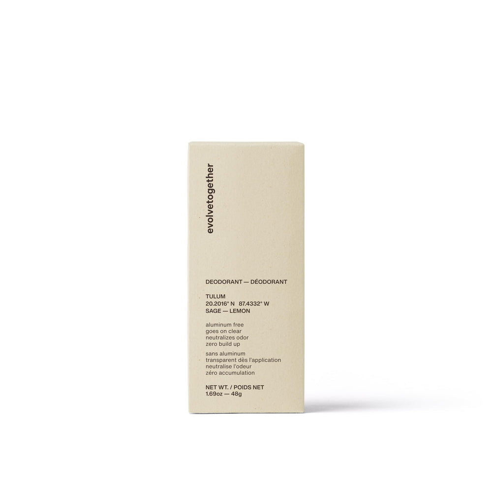 evolvetogether USA-made packaging with Tulum-inspired coordinates