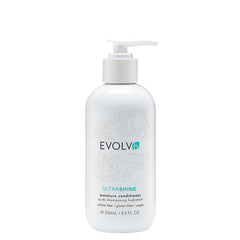 EVOLVh UltraShine Moisture Conditioner bottle shows radiant shine and detangling ease