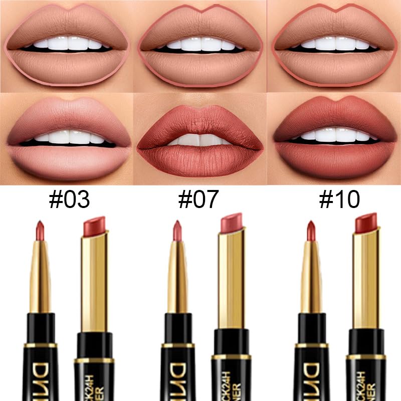evpct dual-ended lip liner and lipstick in action for precise lip definition and smooth filling.