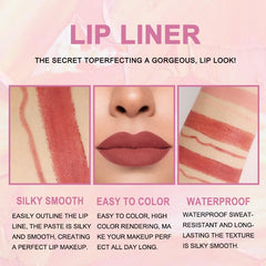 evpct lip swatches display nude beige and light brown shades with rose-gold accent details.