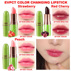 evpct color-changing lipstick red cherry delivers lasting color and lip hydration.