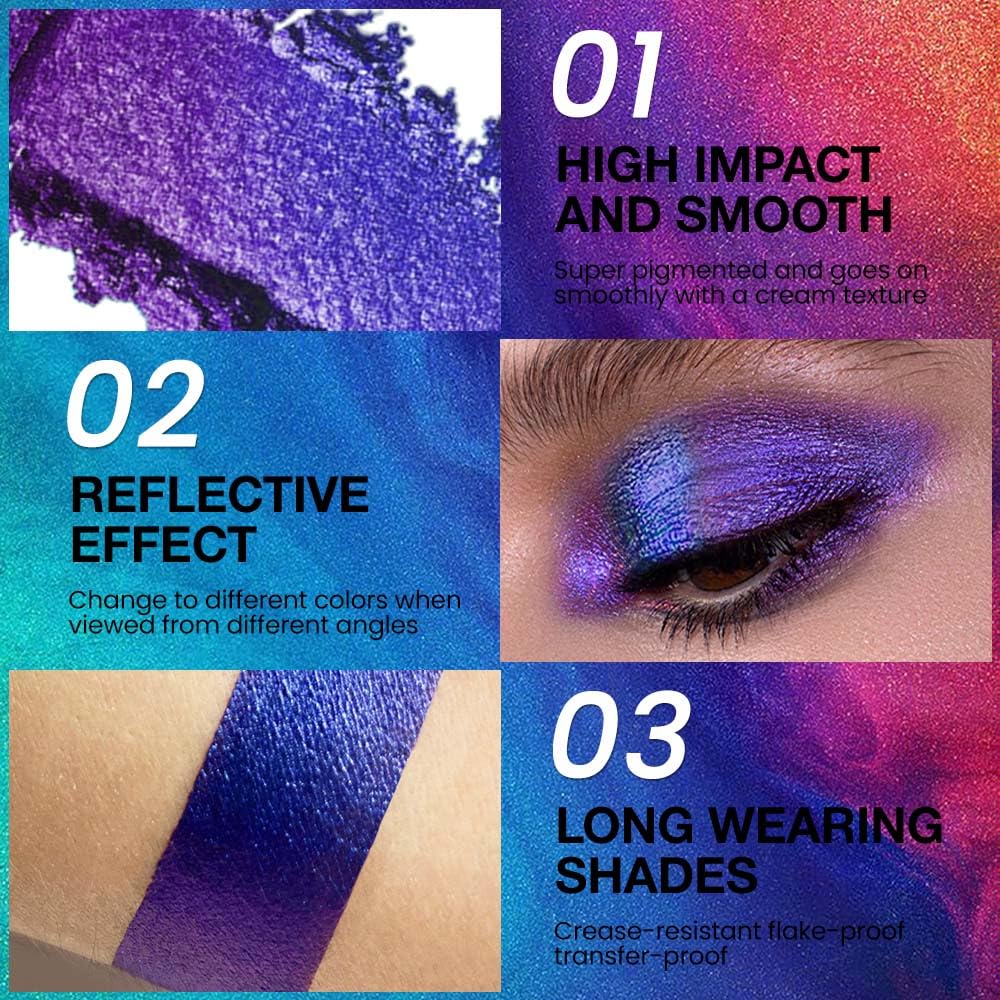 evpct Royal Blue Purple Duochrome palette in use demonstrates long-lasting color with crease resistance.