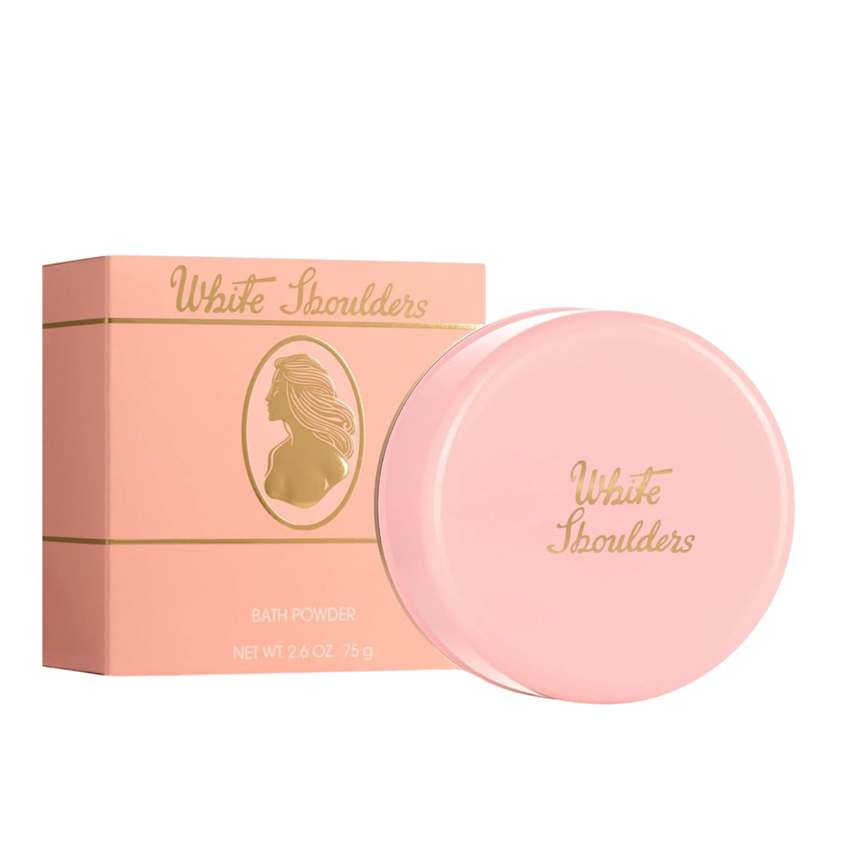 Evyan White Shoulders bath powder puff enables luxurious application.