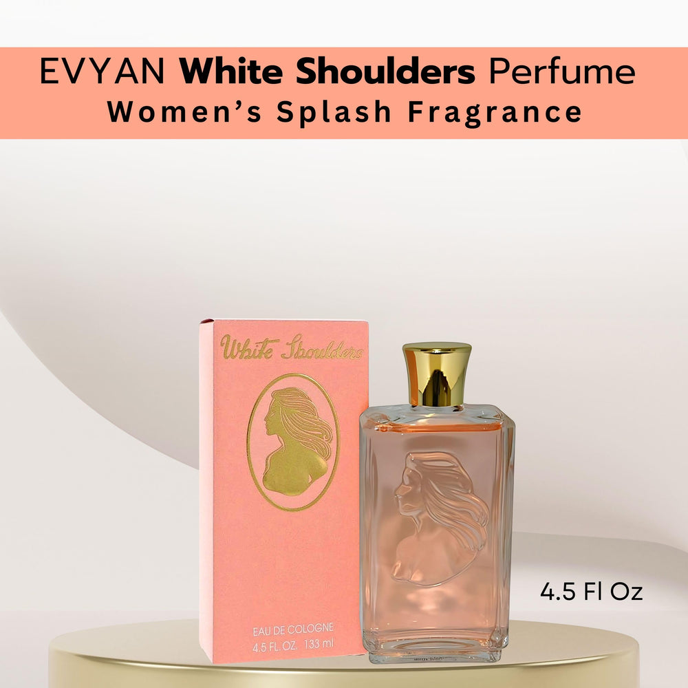 Evyan White Shoulders bottle label close-up, premium branding and refined aroma cues