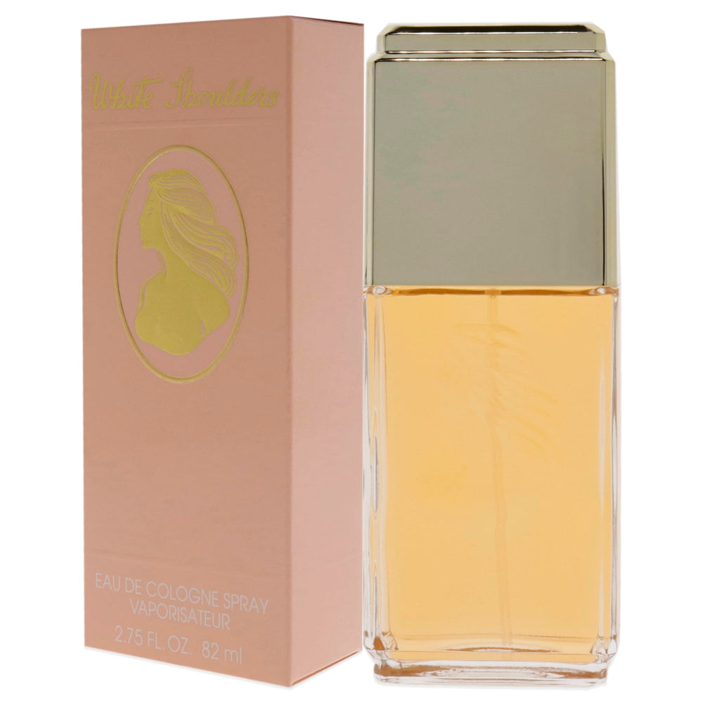 Evyan White Shoulders bottle with worn portrait suggests versatile everyday scent.