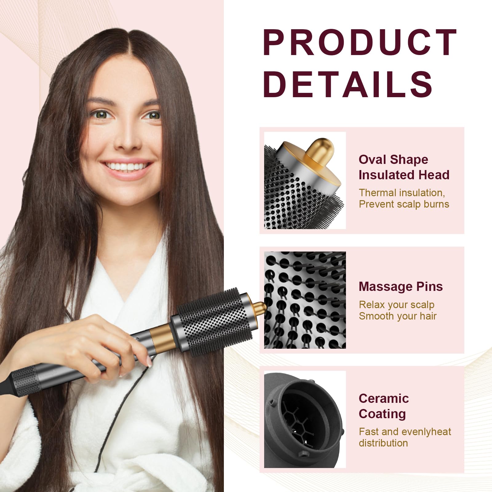 Ewigpower round brush attachment reduces frizz and adds shine