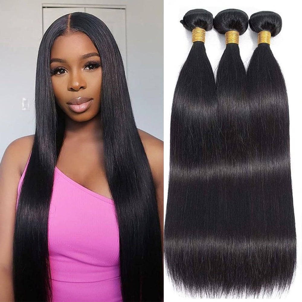 EWOSS Brazilian straight bundles 18 inch close-up showing silky texture and shine