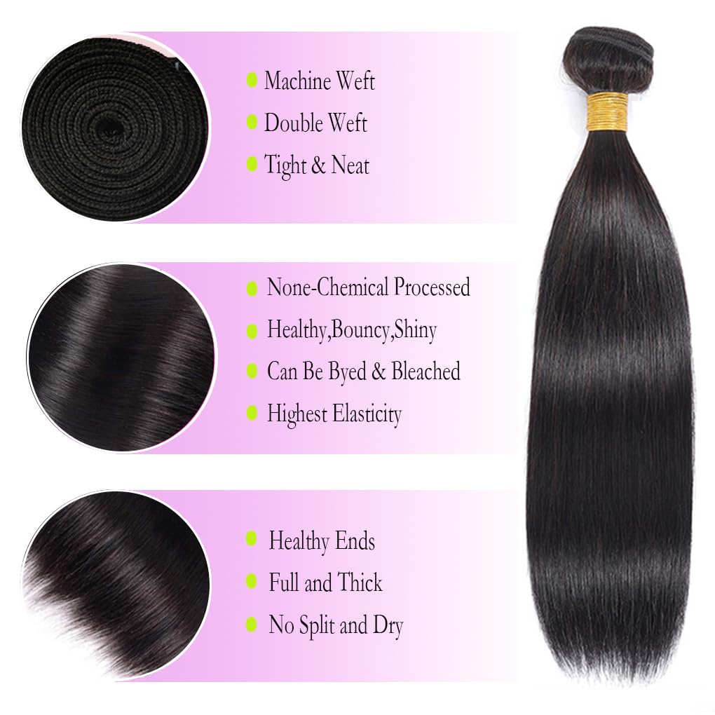EWOSS 20-inch Brazilian straight bundles close-up with full-length weave