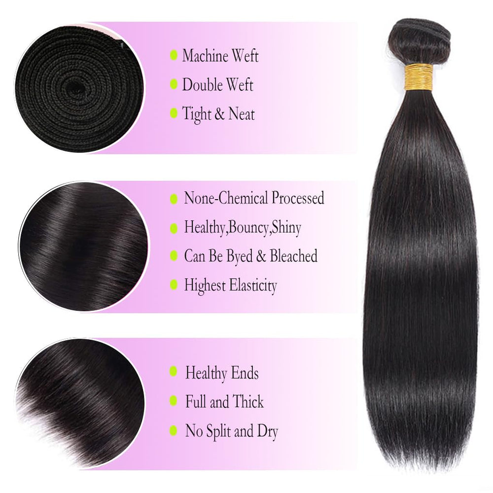 EWOSS 20-inch Brazilian straight bundles close-up with full-length weave
