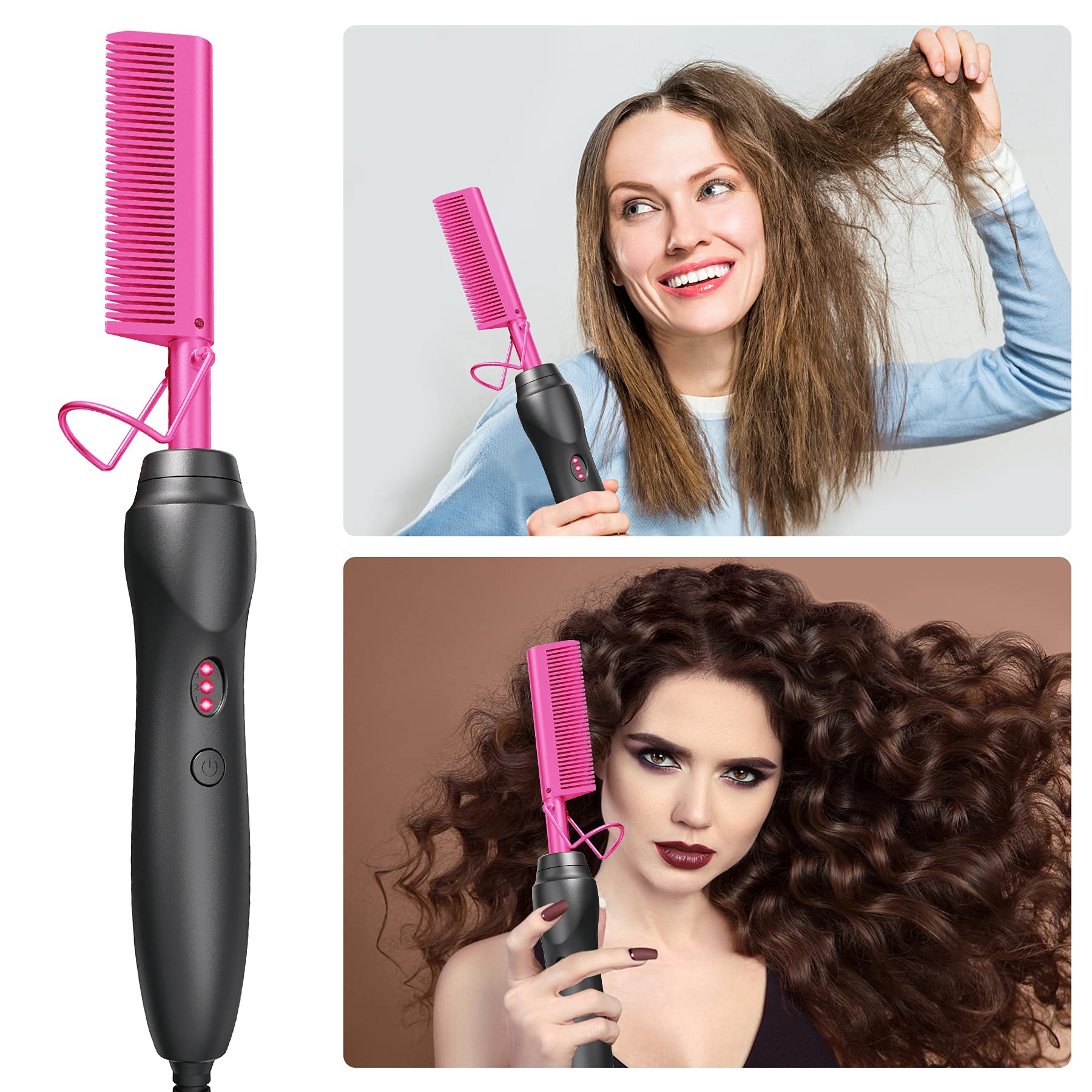 EWSNM hot comb in-use on natural hair showcases versatile styling.