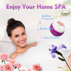 Excalla bath bombs creating colorful bubbles in warm water.