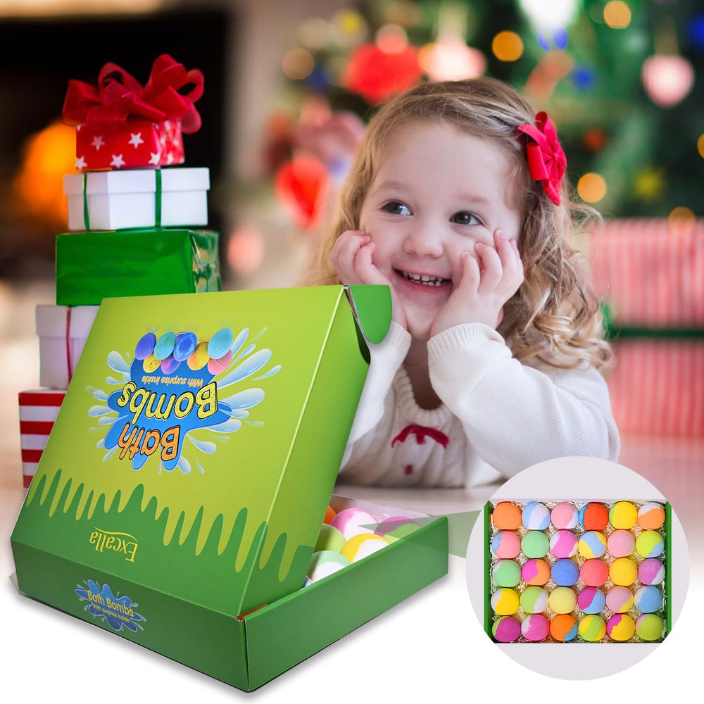 Excalla bath-bomb-fizz-in-tub induces relaxing, kid-friendly bath time routine.