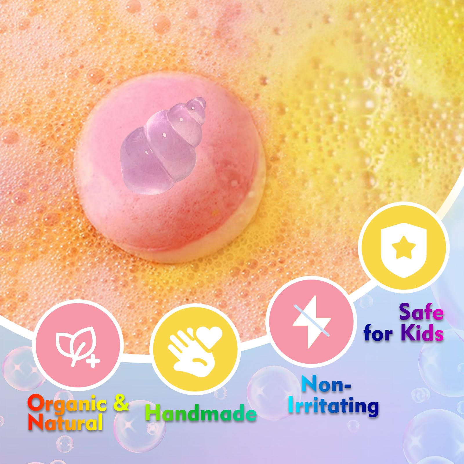Excalla bath bomb highlighting handmade ingredients for gentle skin