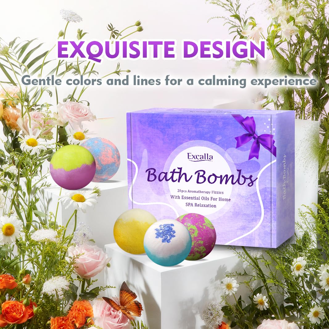 Excalla lemon and verbena scent for uplifting mood during bath.