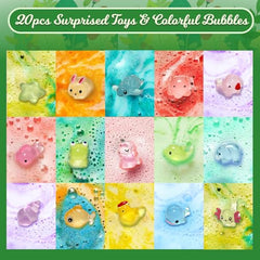 Excalla bath bomb showing colorful bubbles for sensory play