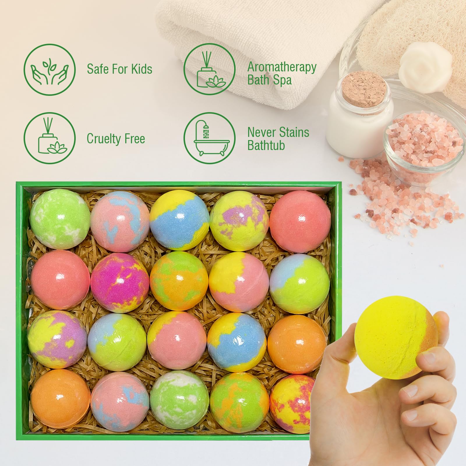 Excalla bath bomb with organic ingredients for a safe, soothing bath