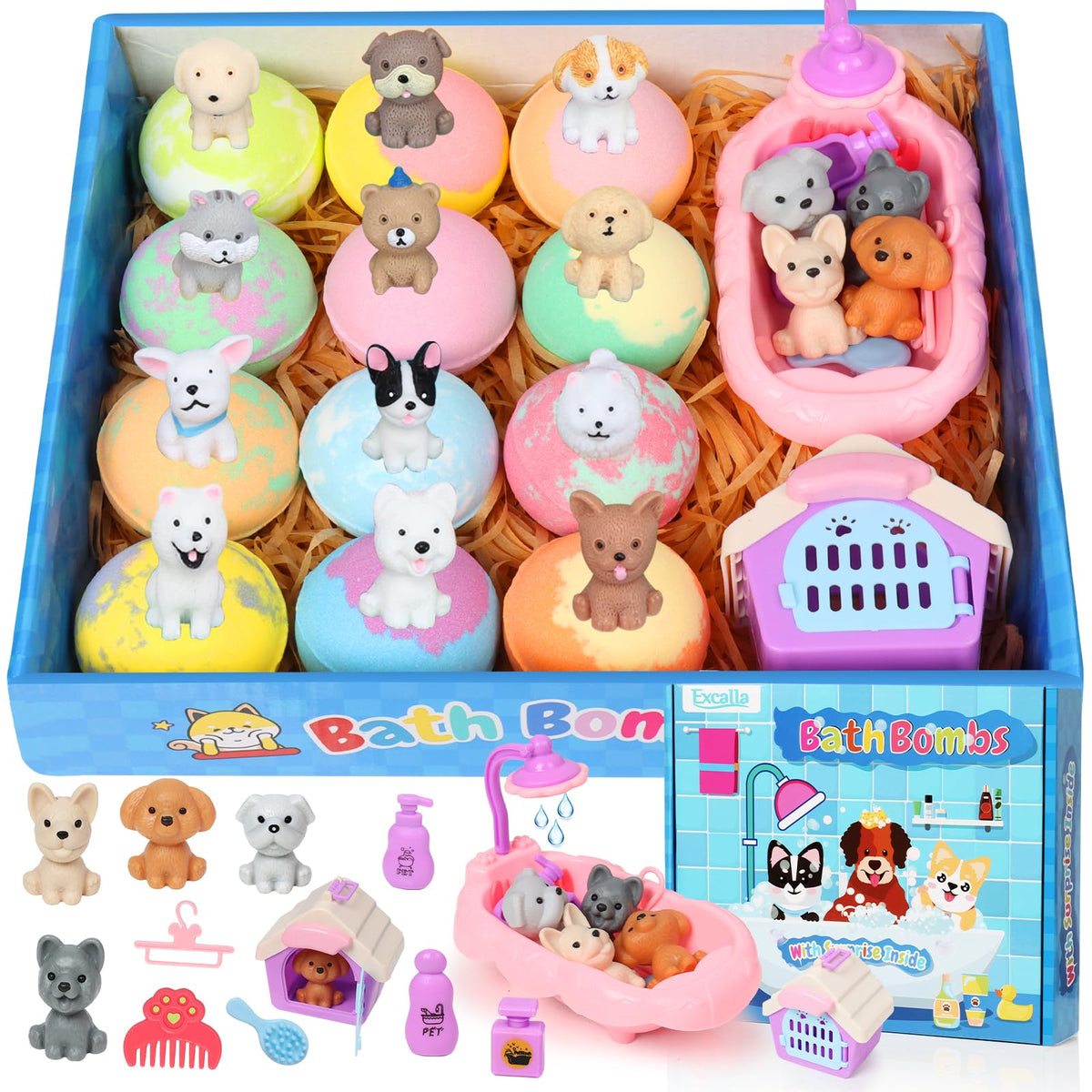 Excalla bath bombs with toy inside add a playful bath-time surprise.
