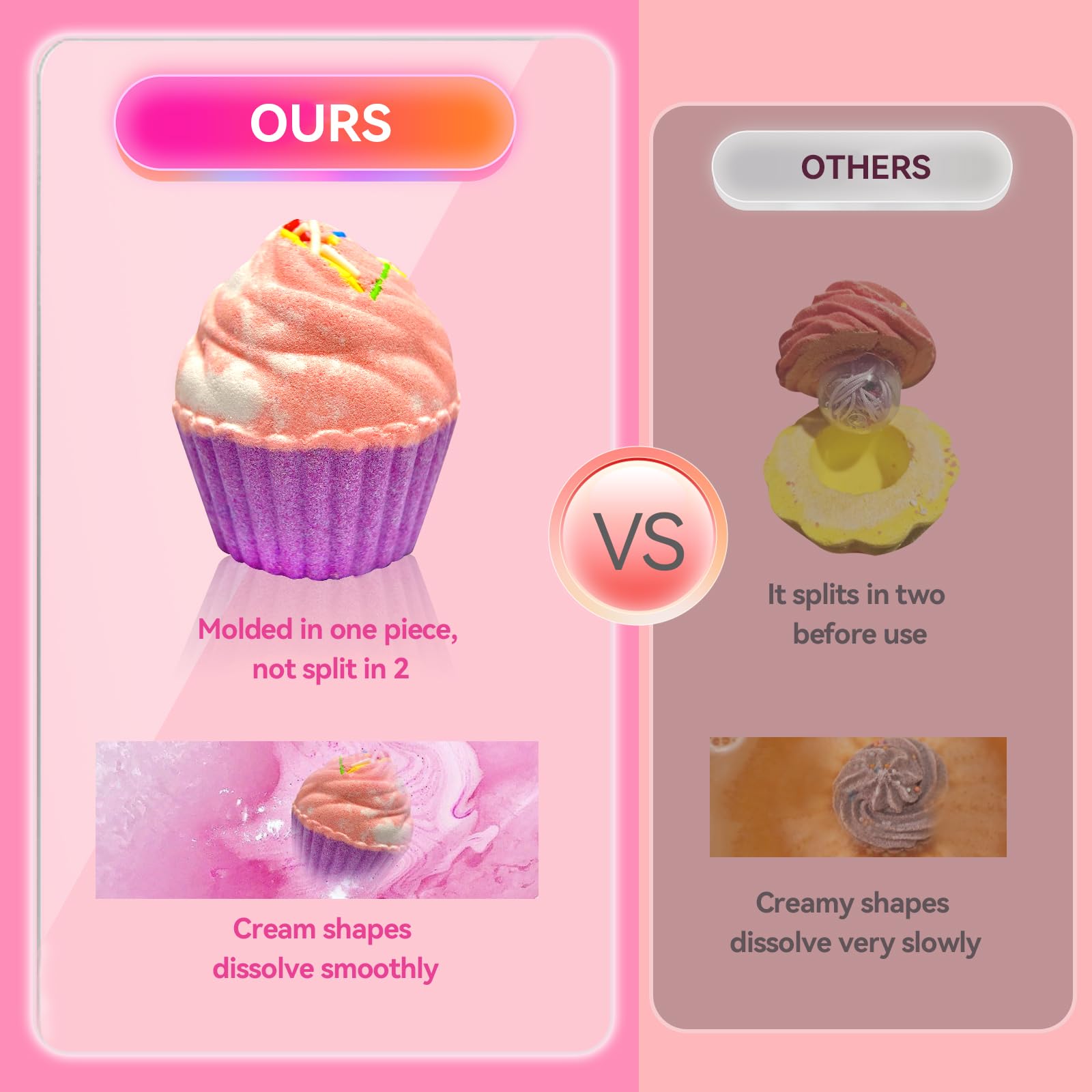 Excalla cupcake bath bombs strawberry fragrance delivers a sweet dream bath.