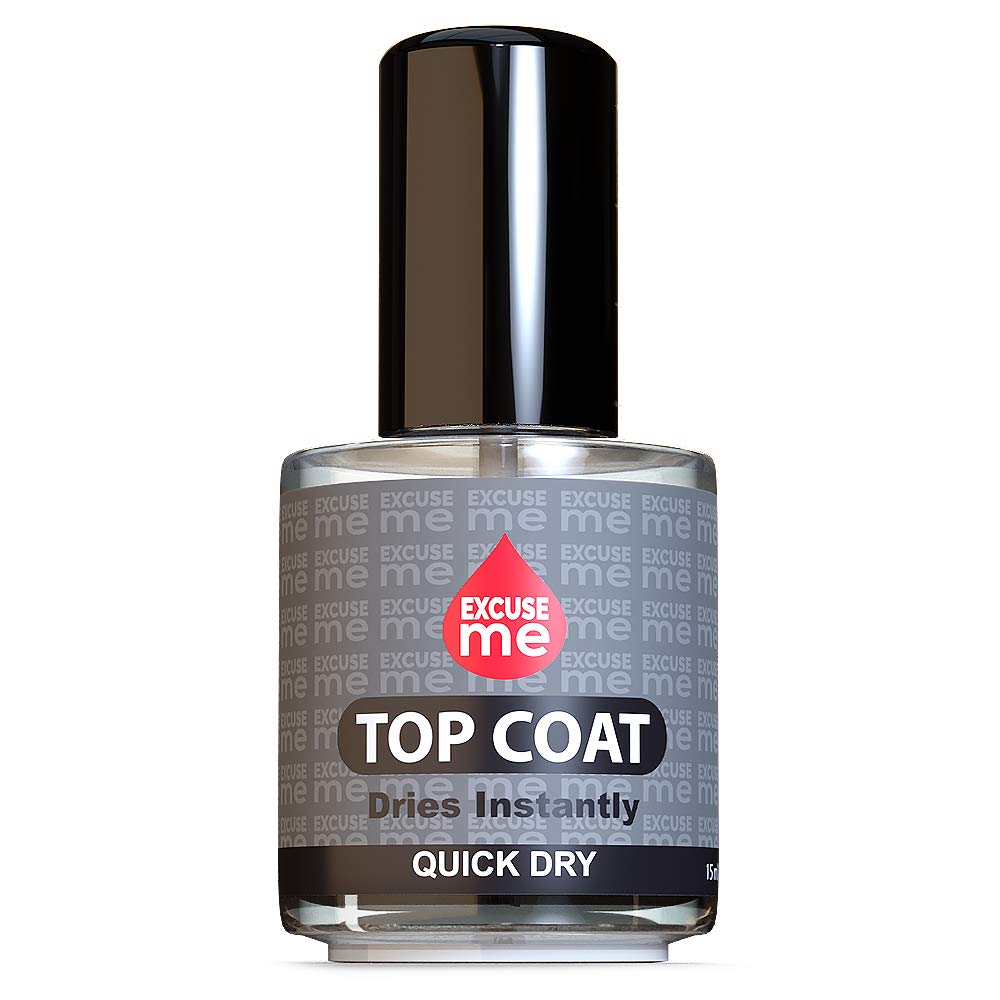 EXCUSE ME packaging for Quick Dry Top Coat emphasizes quick-dry, long-wear