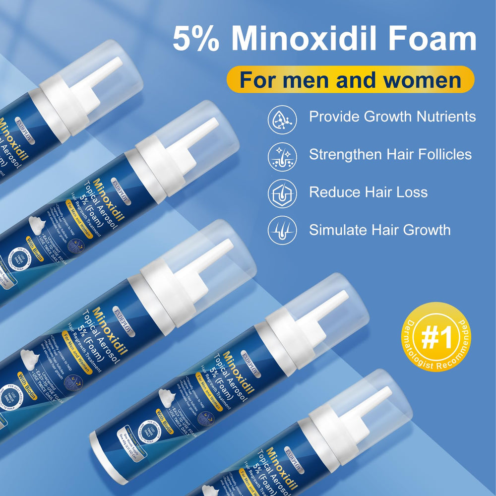 Exdeploy minoxidil foam application demonstrates easy daily dosing for thicker hair