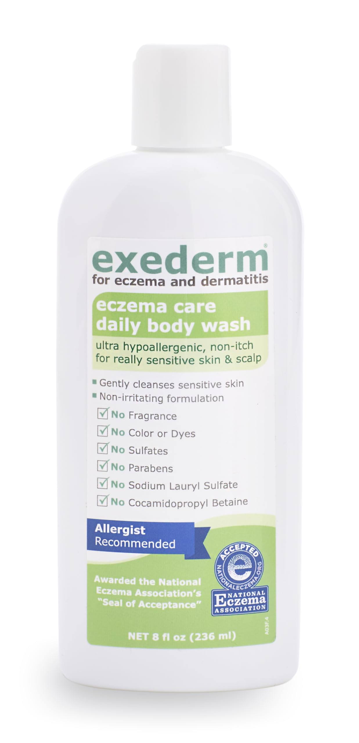Exederm Body Wash in use on hands, providing hydration via glycerin.