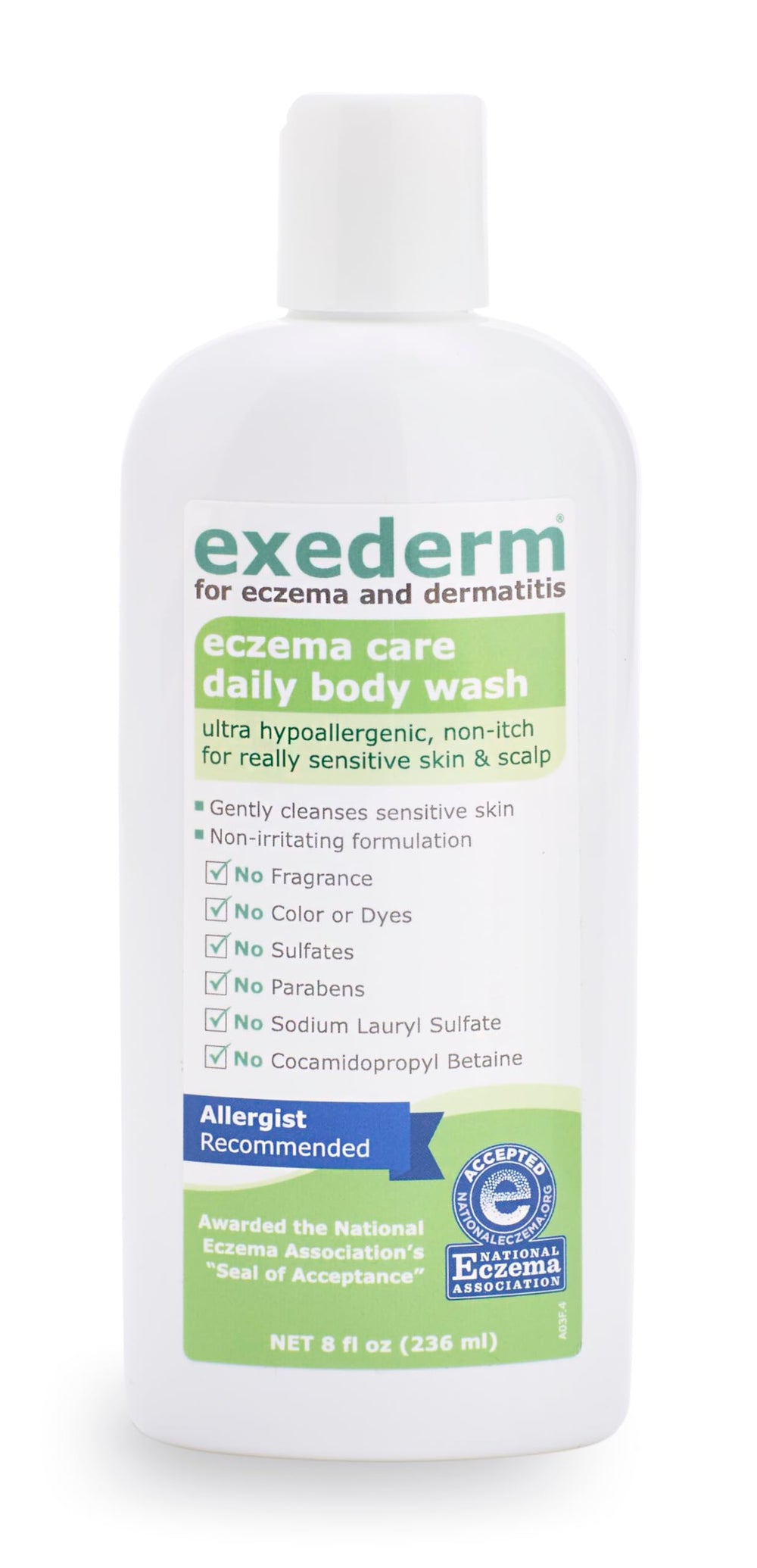 Exederm Body Wash in use on hands, providing hydration via glycerin.