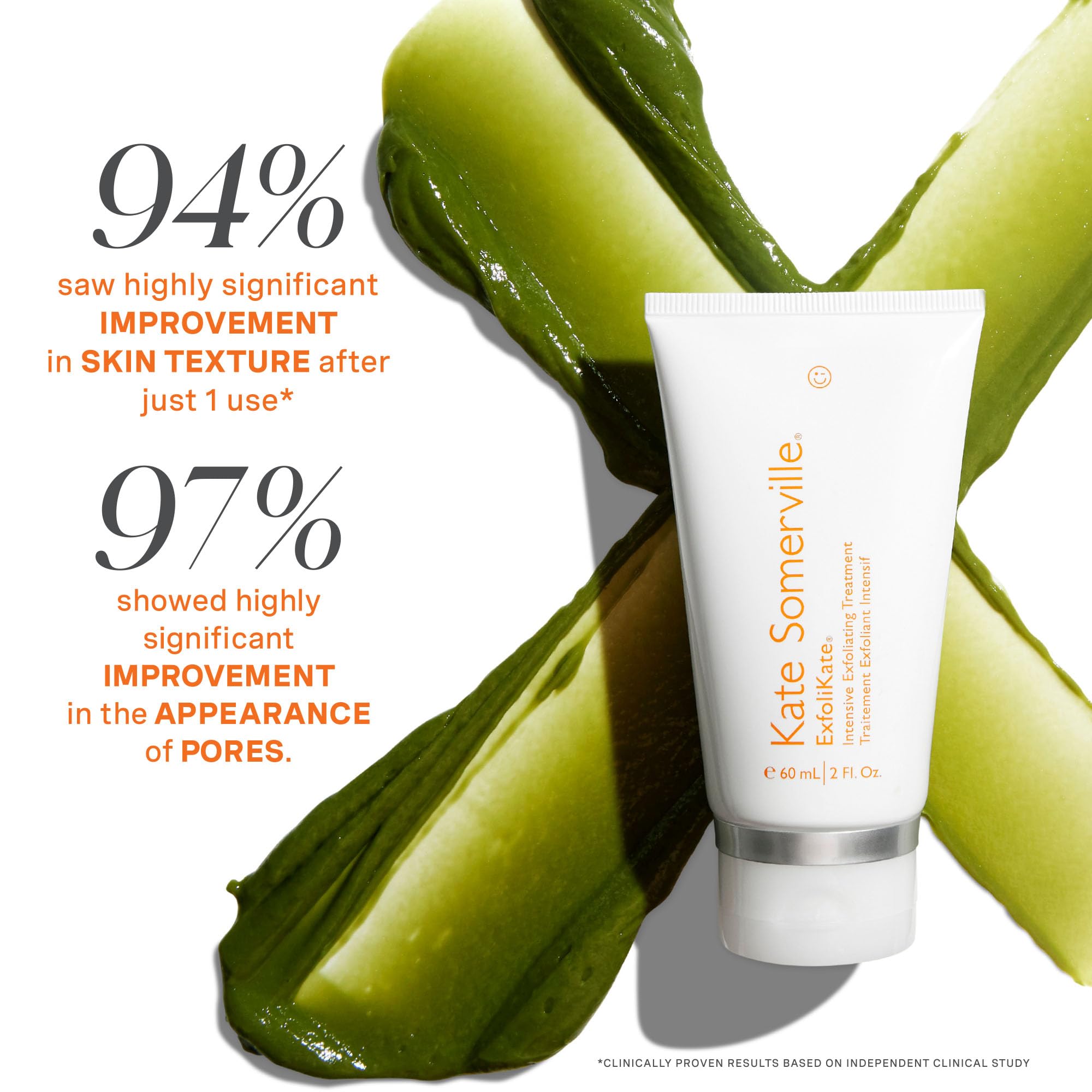 Kate Somerville Exfolikate massage action shows 30 second exfoliation routine.