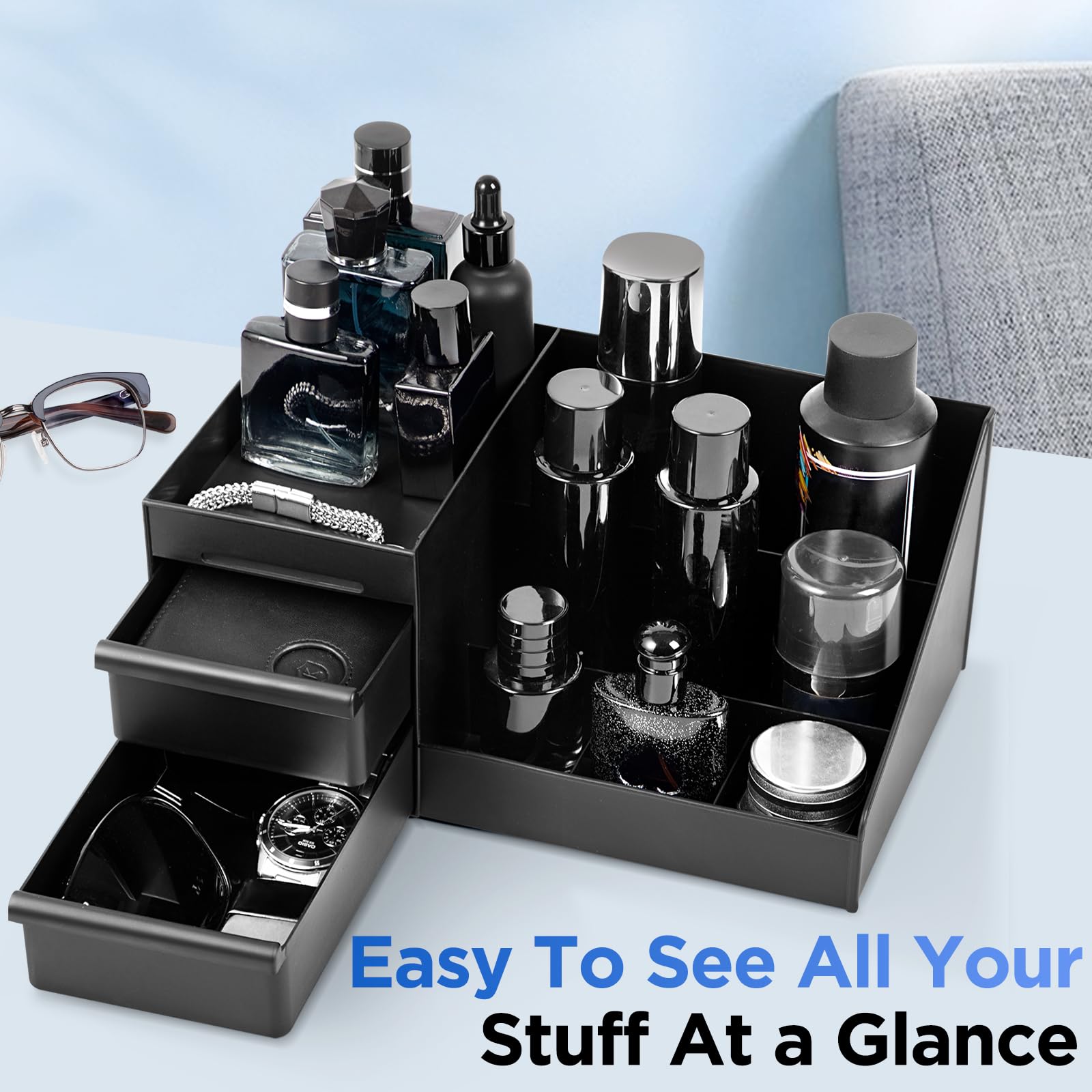 EXIN DECHEN easy-clean-design helps drain spills and keeps vanity tidy.