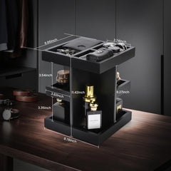 EXIN DECHEN wood shelf displays perfume bottles on a stylish pine frame for organized storage.
