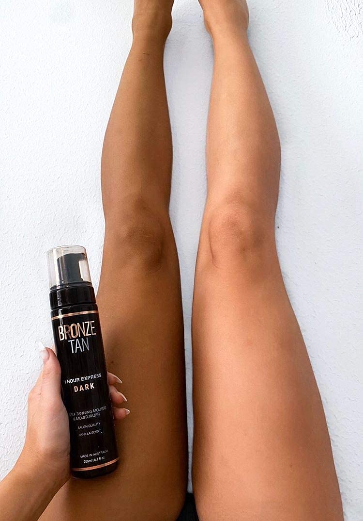 Existing Beauty Bronze Tan Mousse color guide swatch shows blending guidance