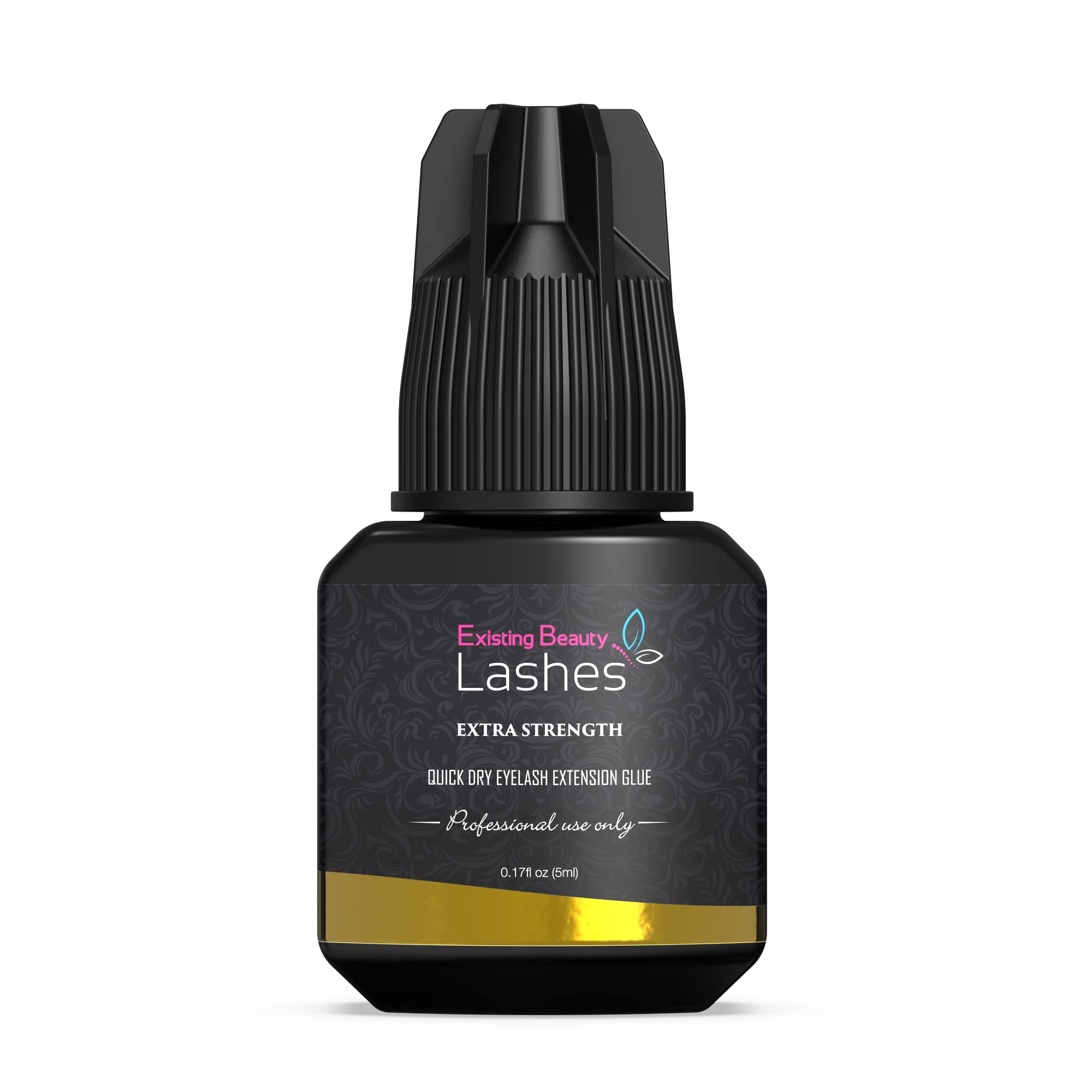 Existing Beauty eyelash-extension glue bottle dries in 1-2 seconds for efficient lash services.