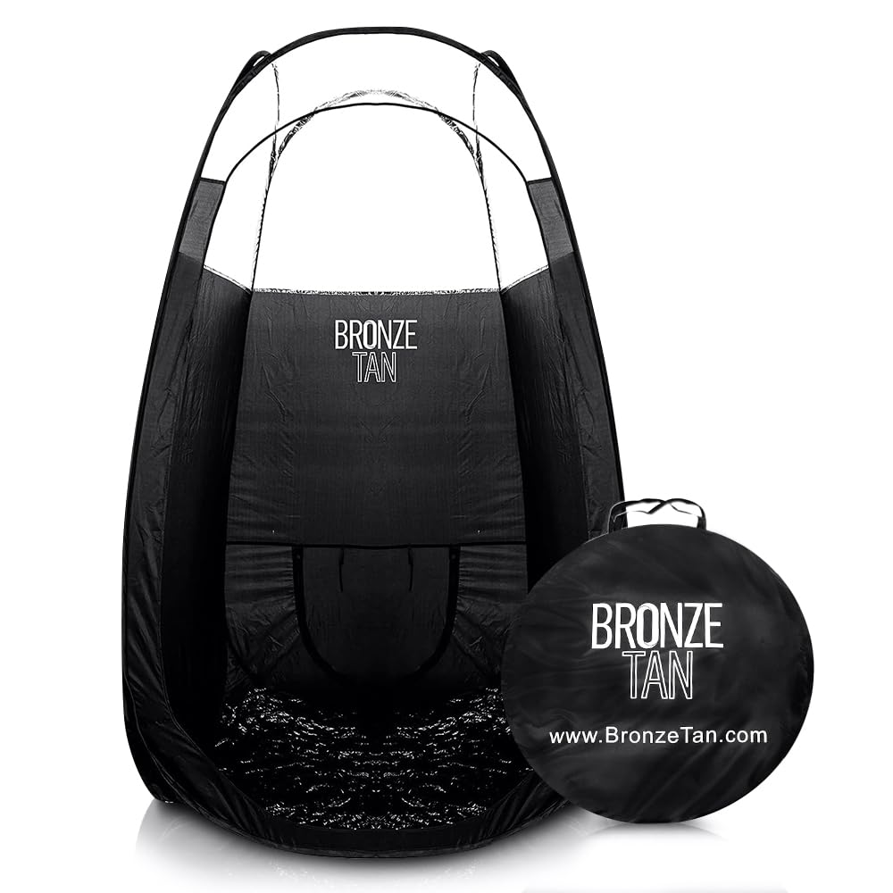 Existing Beauty pop-up spray tan tent setup enables clean, professional self-tanning sessions
