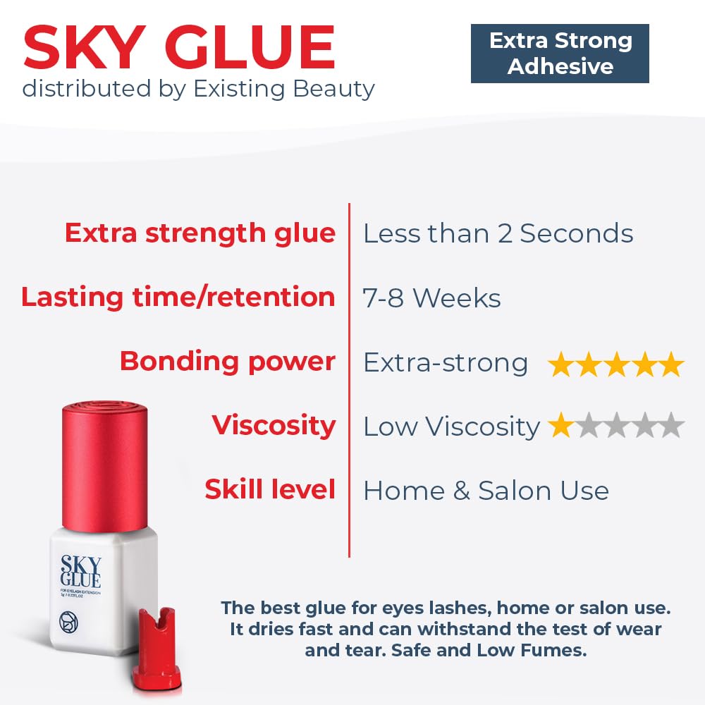 Existing Beauty Sky Glue S+ fast-dry-2-seconds feature enables efficient lash application.