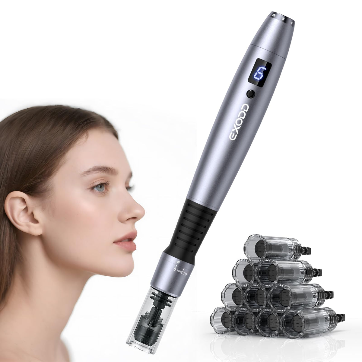EXODD 0.25mm derma roller kit close-up showing compact home-use design.