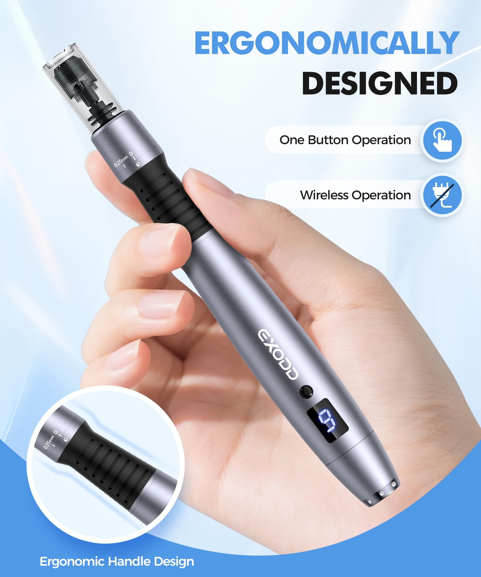 EXODD kit ergonomic design demonstrated for precise, stable application.