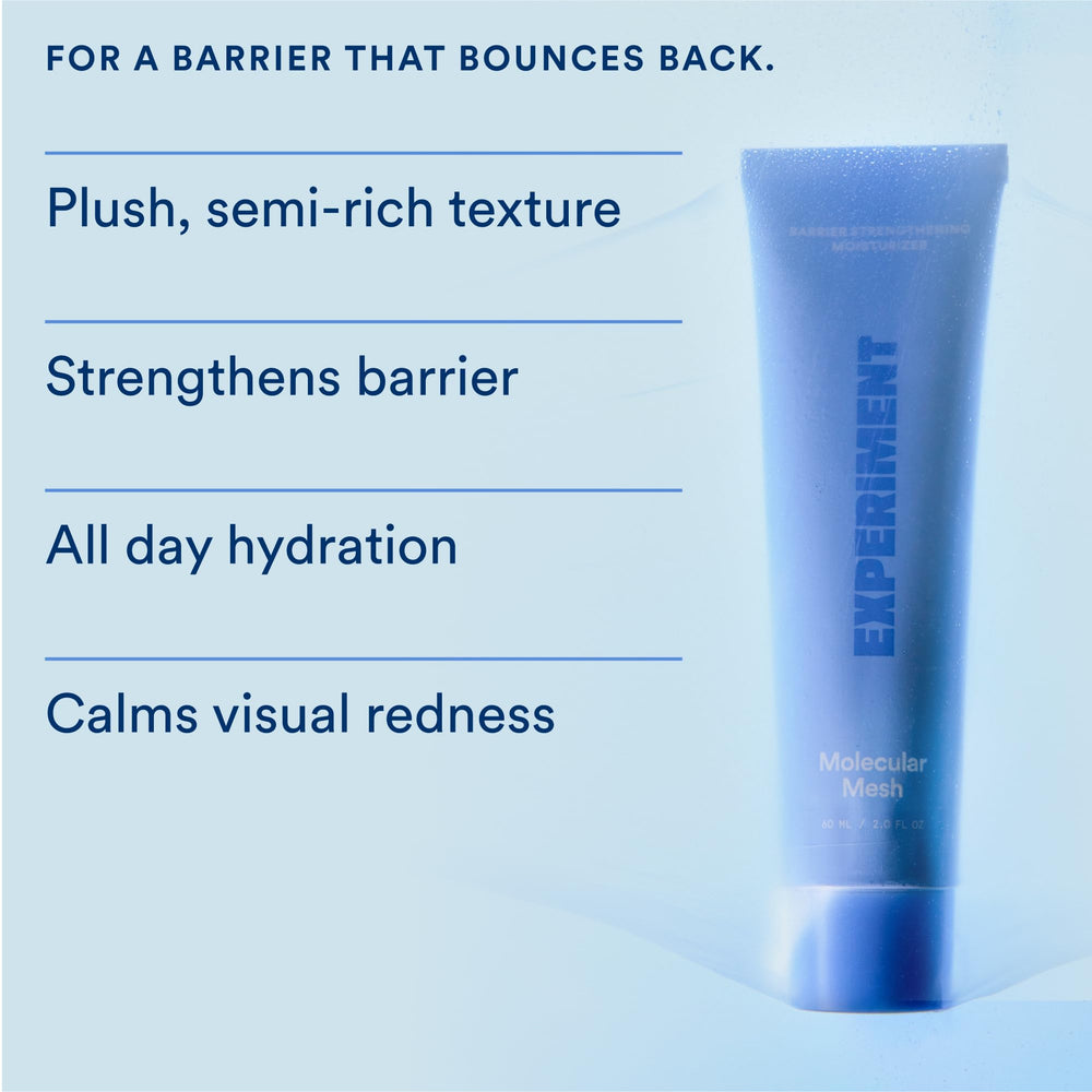 Experiment Molecular Mesh Barrier Repair texture close-up shows dewy finish