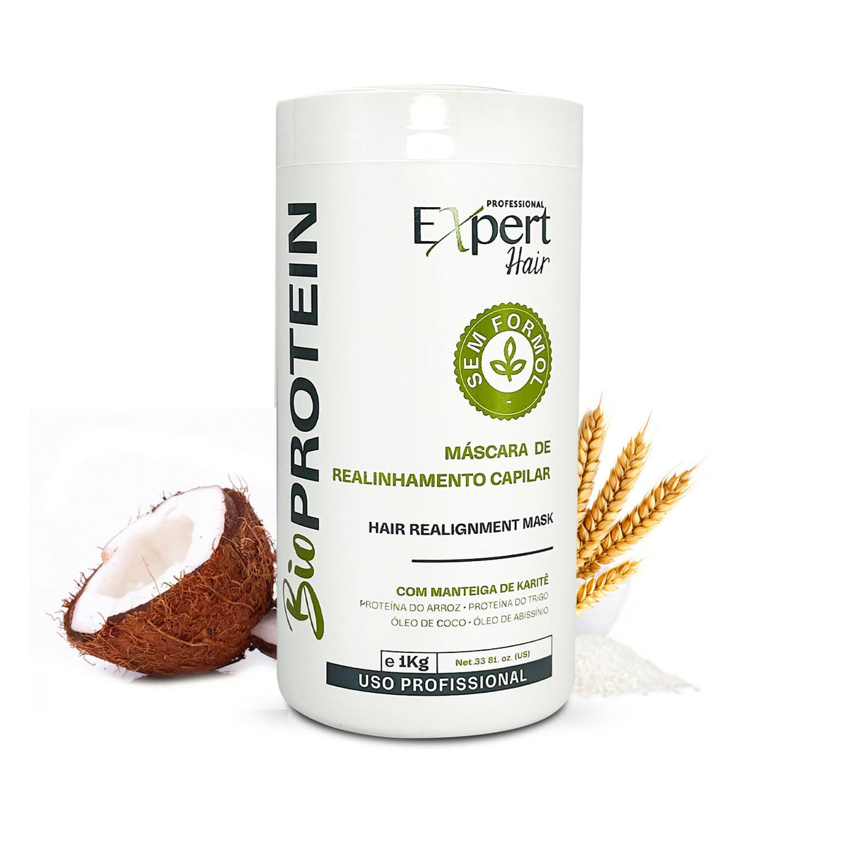Expert Hair Bio Protein Botox bottle closeup showing formaldehyde-free formula for sleek hair