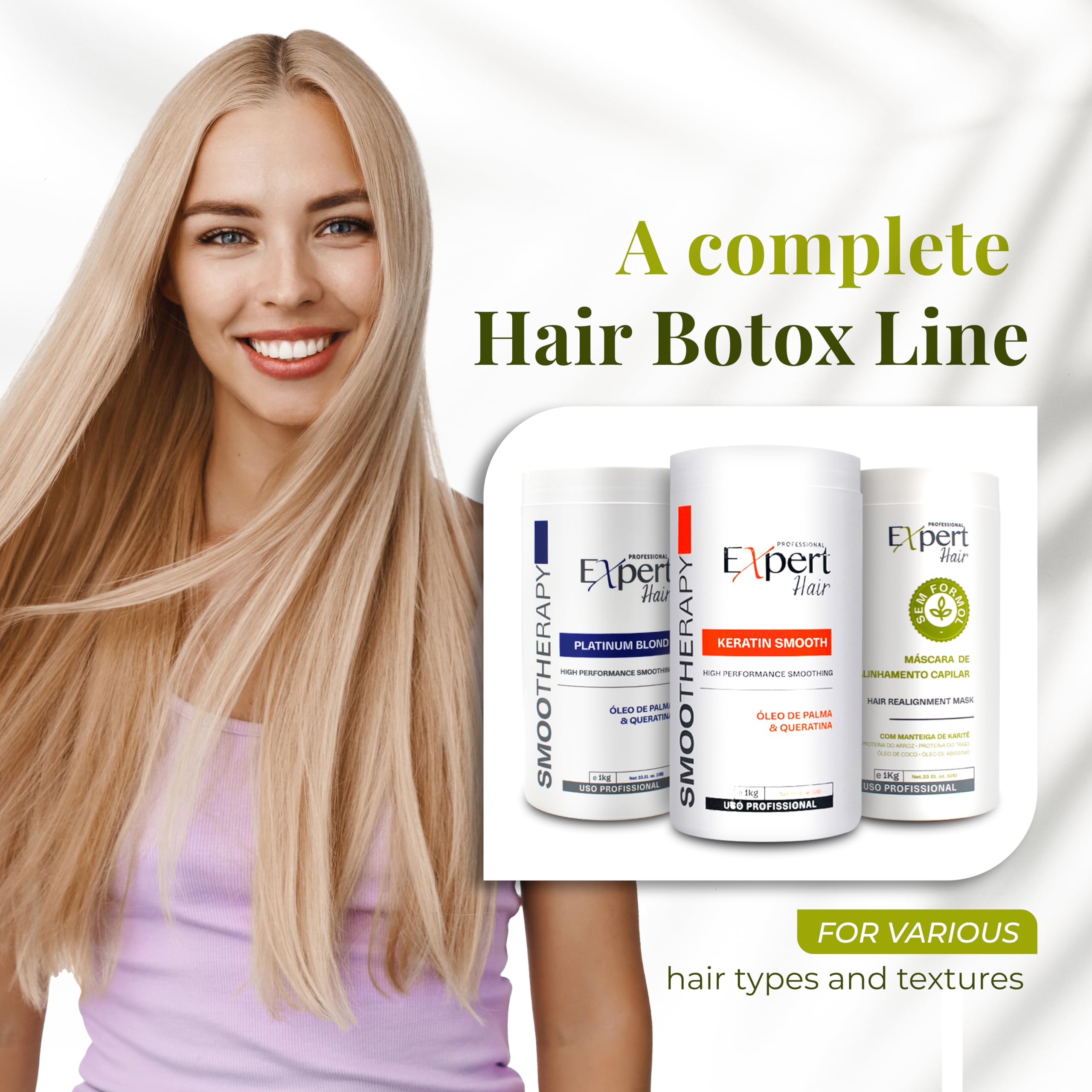 Expert Hair Bio Protein Botox shiny hair finish communicates frizz-free manageability