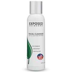 Exposed Skin Care acne cleanser bottle front, promoting clearer skin with gentle formula.