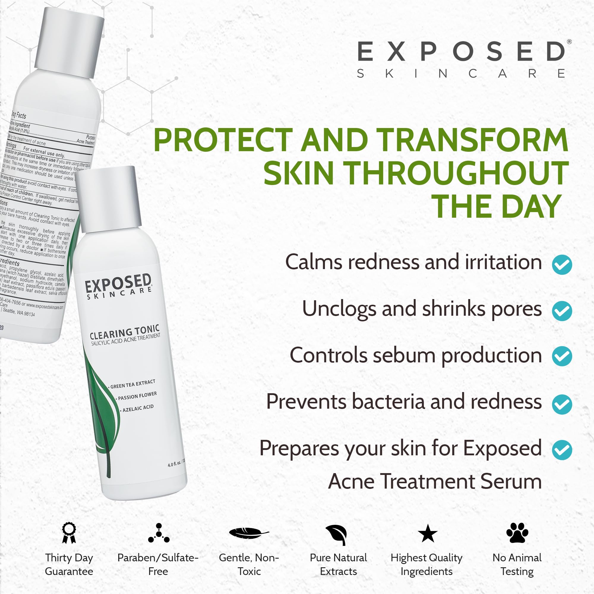 Exposed Skin Care Clearing Toner green tea extract visual for antioxidant support