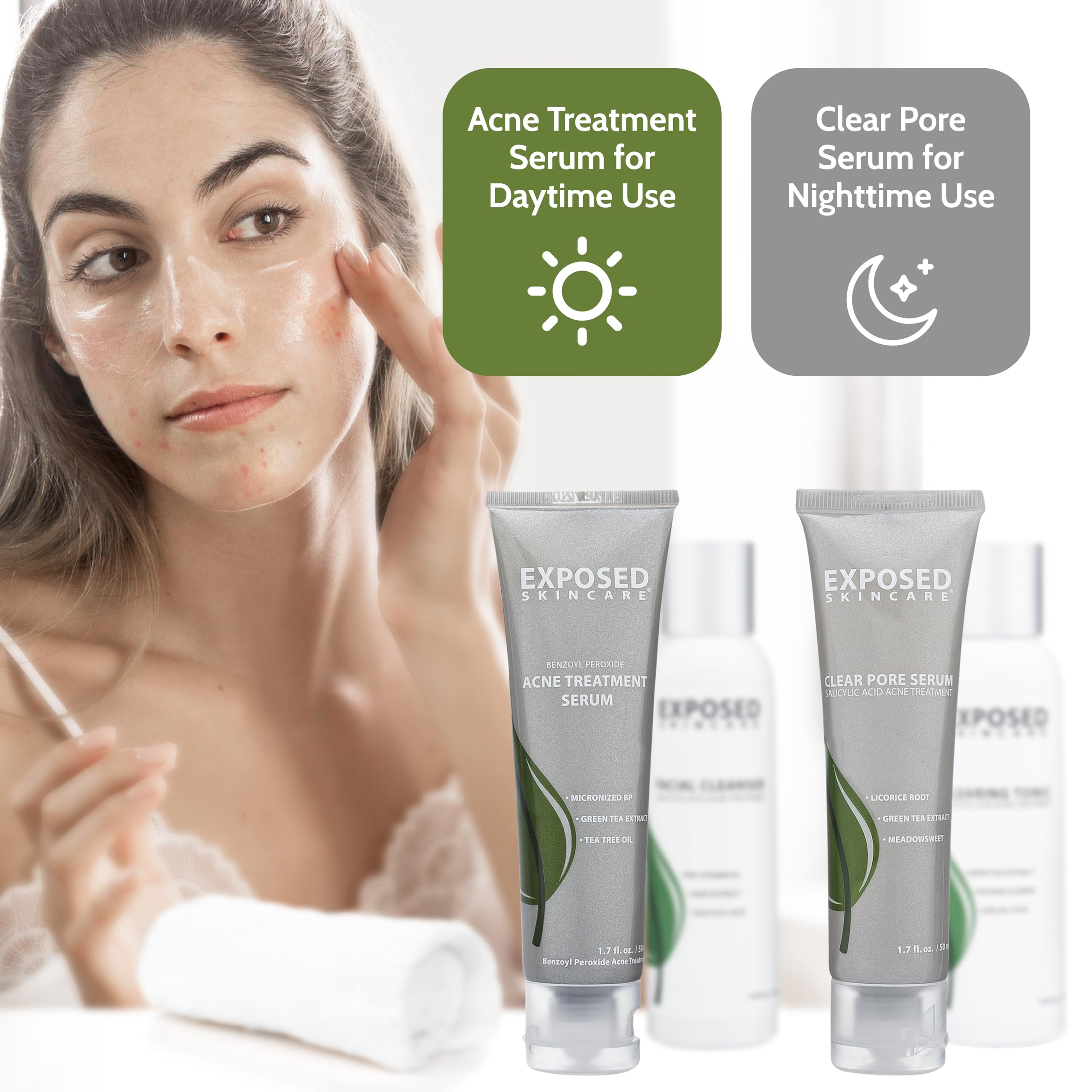Exposed Skin Care daily-use setup suggests consistent routine