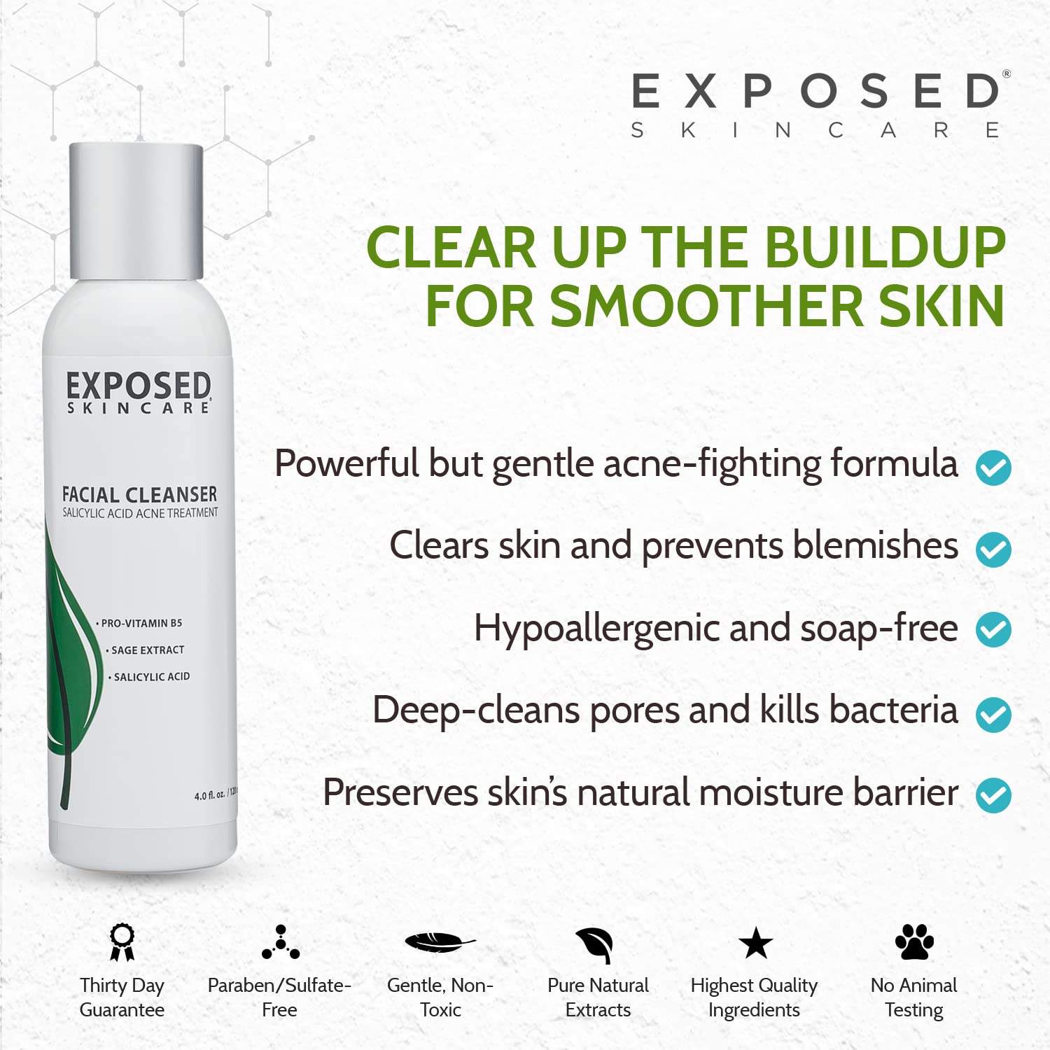 Exposed Skin Care provitamin B5 illustration signaling hydration support.