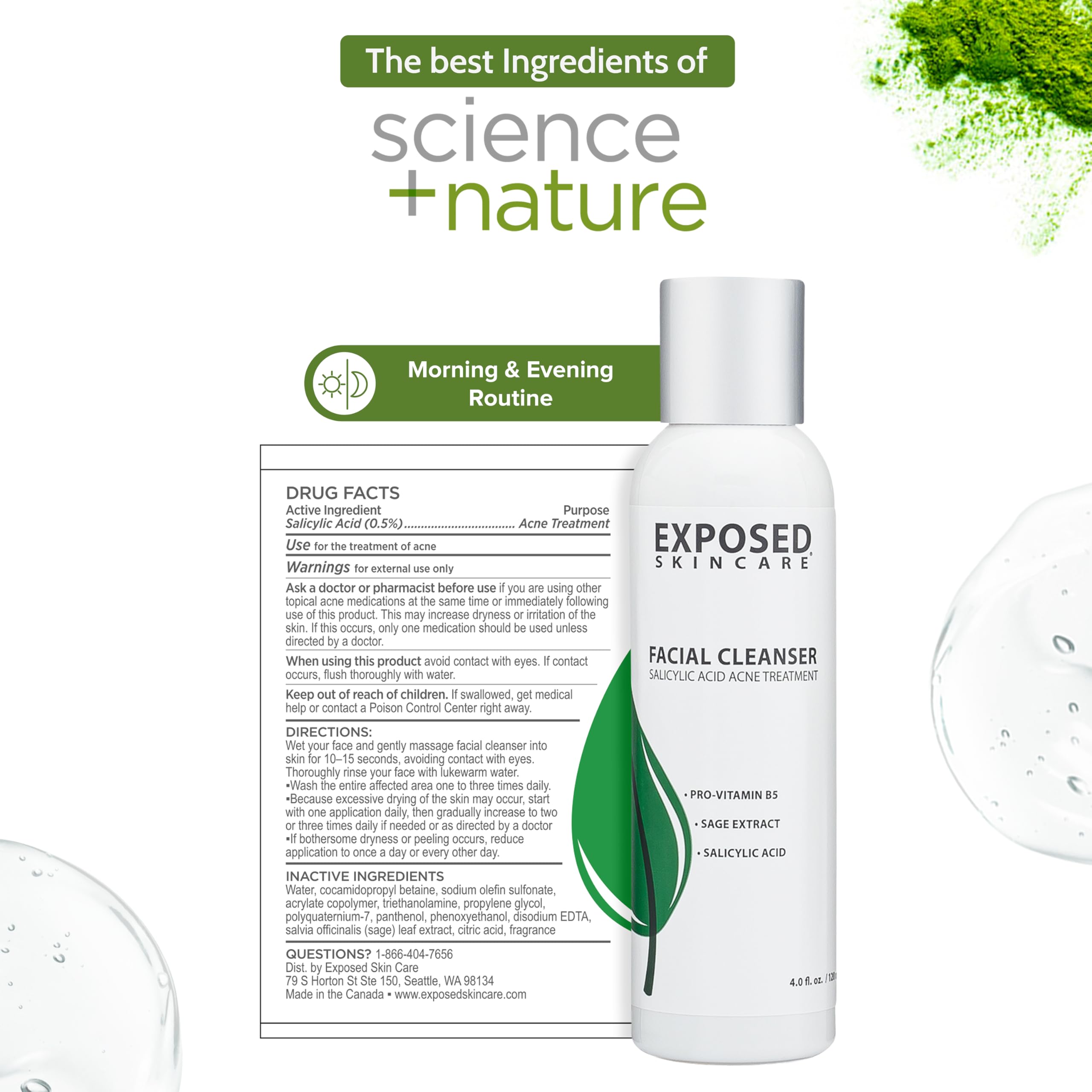 Exposed Skin Care sage extract visual emphasizes soothing properties.
