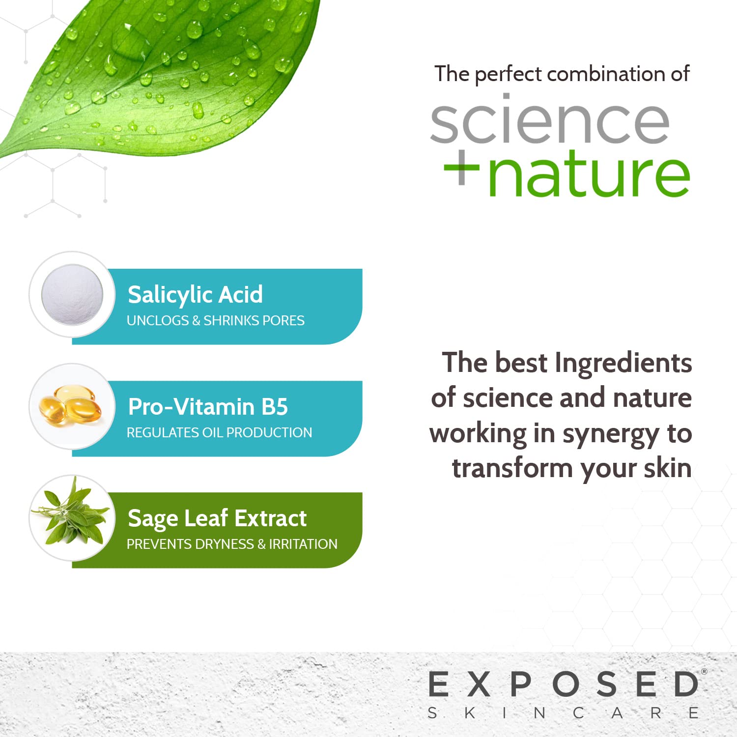 Exposed Skin Care soap-free hypoallergenic visual indicating gentle cleansing.