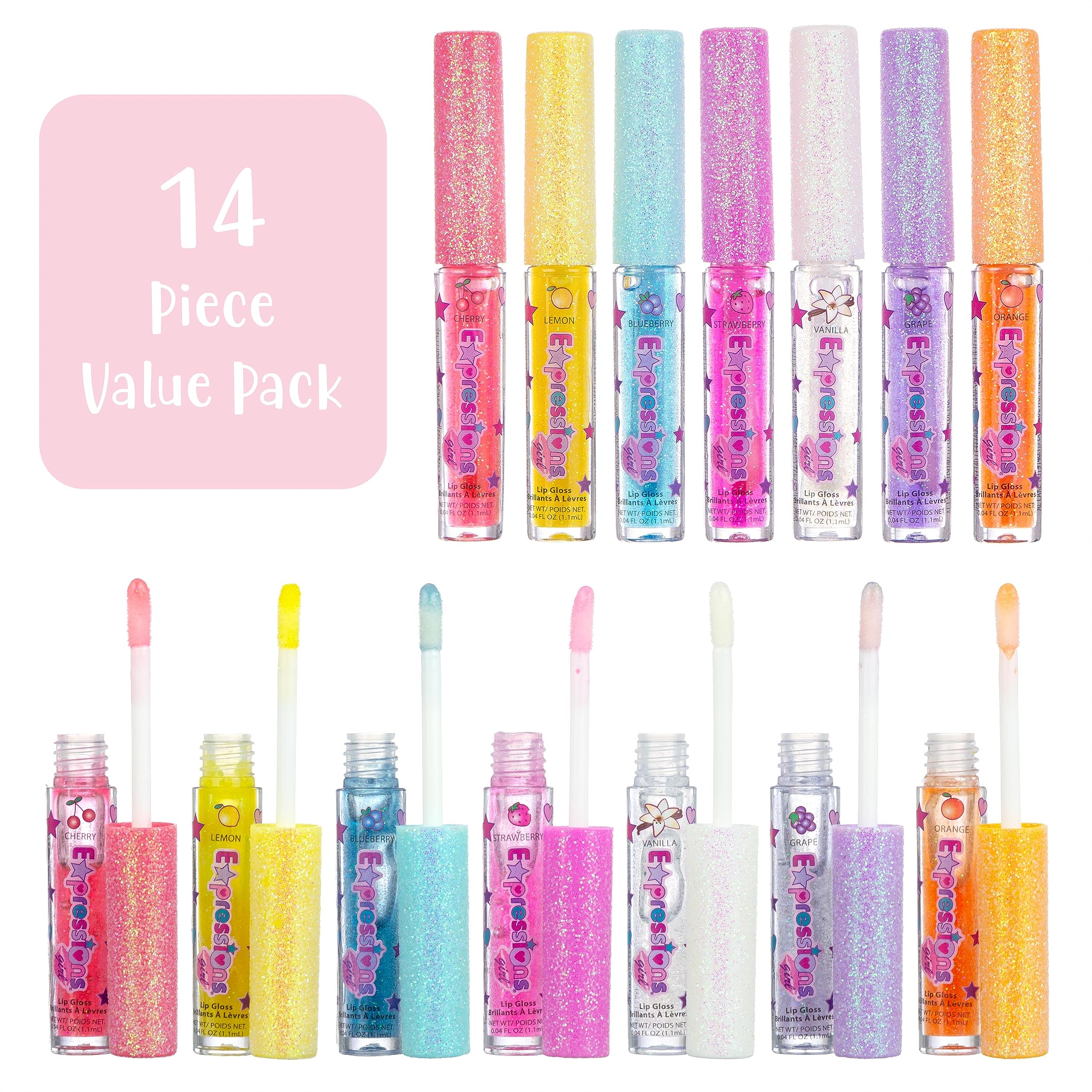 Expressions girl lemon-yellow gloss swatch adds bright fruity shine for sunny-day vibes.